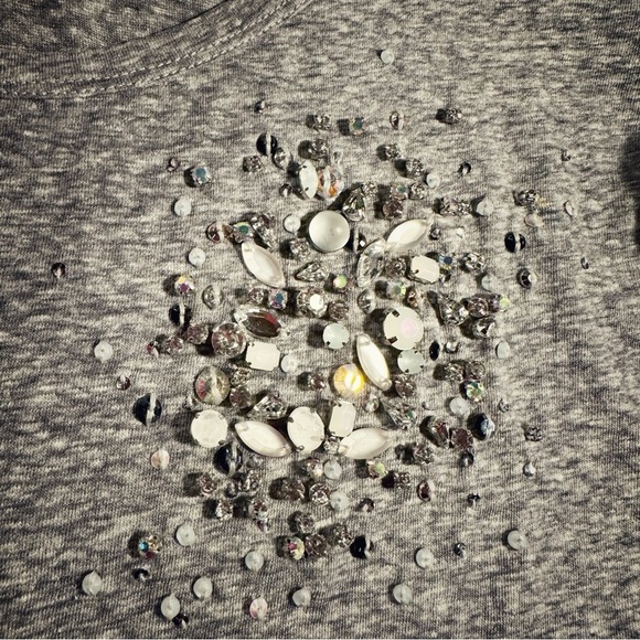 J. Crew Heathered Gray Crystal & Sequin Bejeweled 3/4 Sleeve Tee Shirt Size XS - Picture 11 of 11